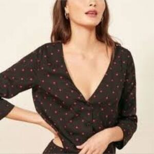 REFORMATION polka dot cropped blouse